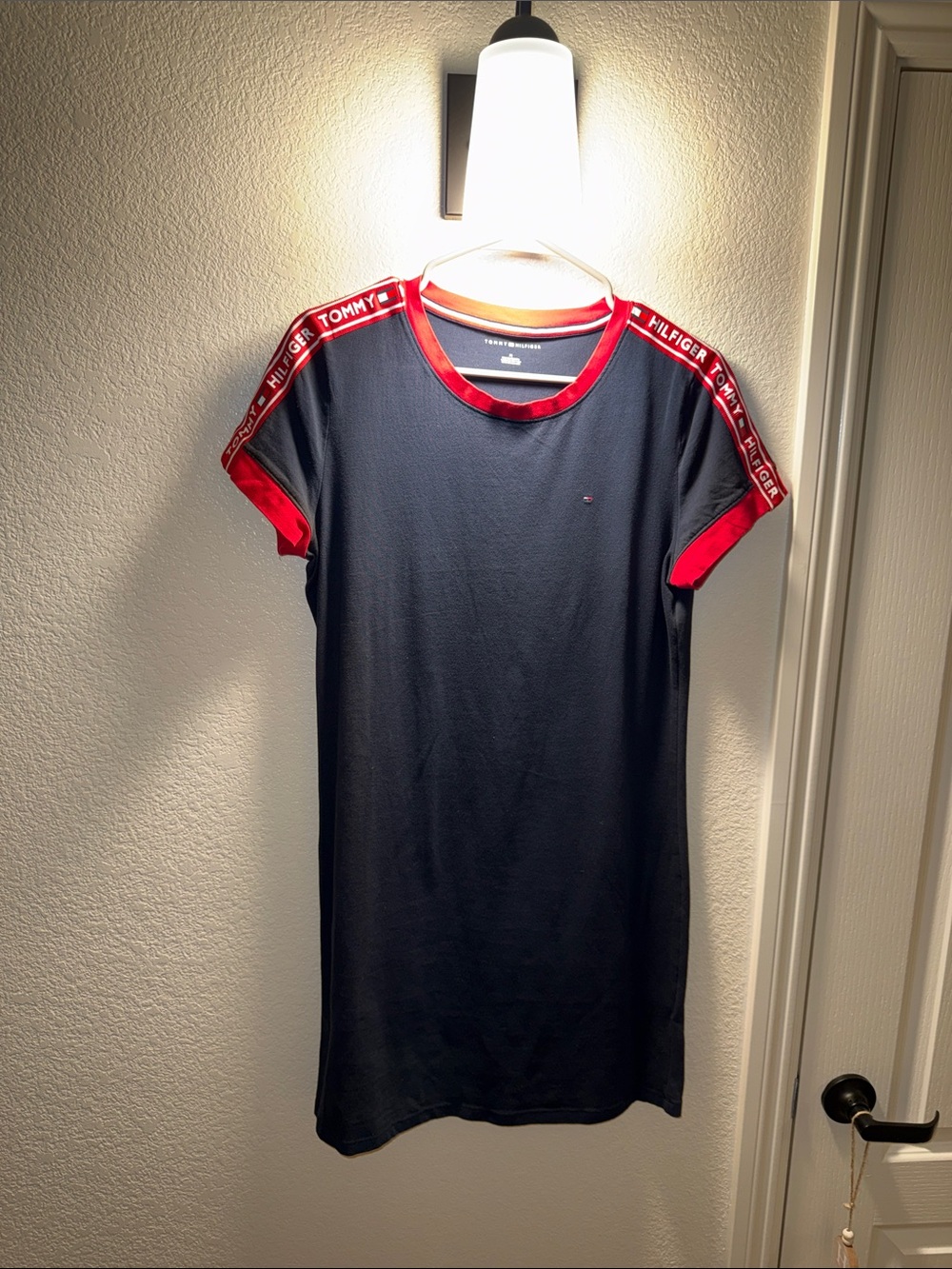 Tommy Hilfiger Navy Short Sleeve Tee Dress with Red Trim
